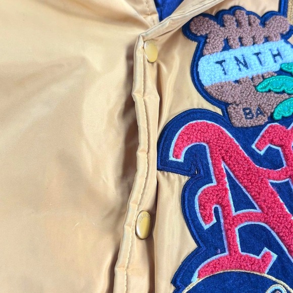 10 Deep Tenth Division Mens Yellow Patchwork Varsity Bomber Jacket Small NY - Picture 11 of 16